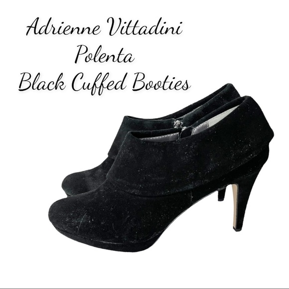 Adrienne Vittadini Polenta Cuffed Dark Black Suede Booties - Picture 1 of 15